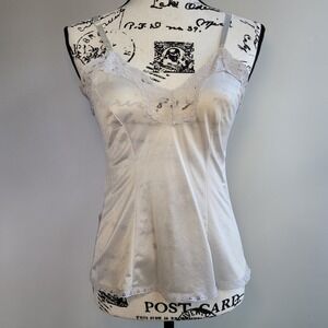 Vintage 90s white satin tank‎ top lace details coquette angel romantic feminine